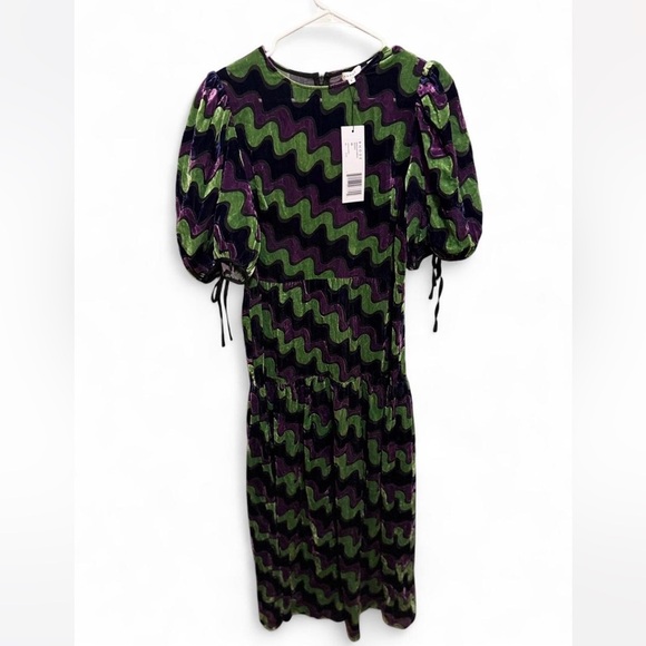 RHODE Winona Tiered Maxi dress in Purple and Green Velvet Waves - 6 Dresses